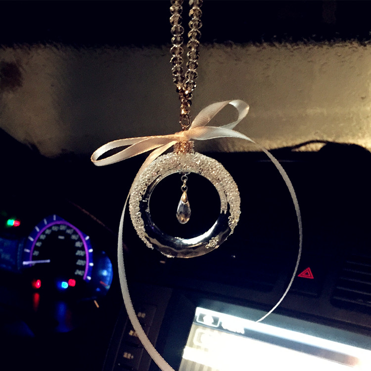 Hanging Pendant Bowknot Drop Gorgeous Bling Bling Diamonds Crystal Car Pendant Car Interior Decoration - White