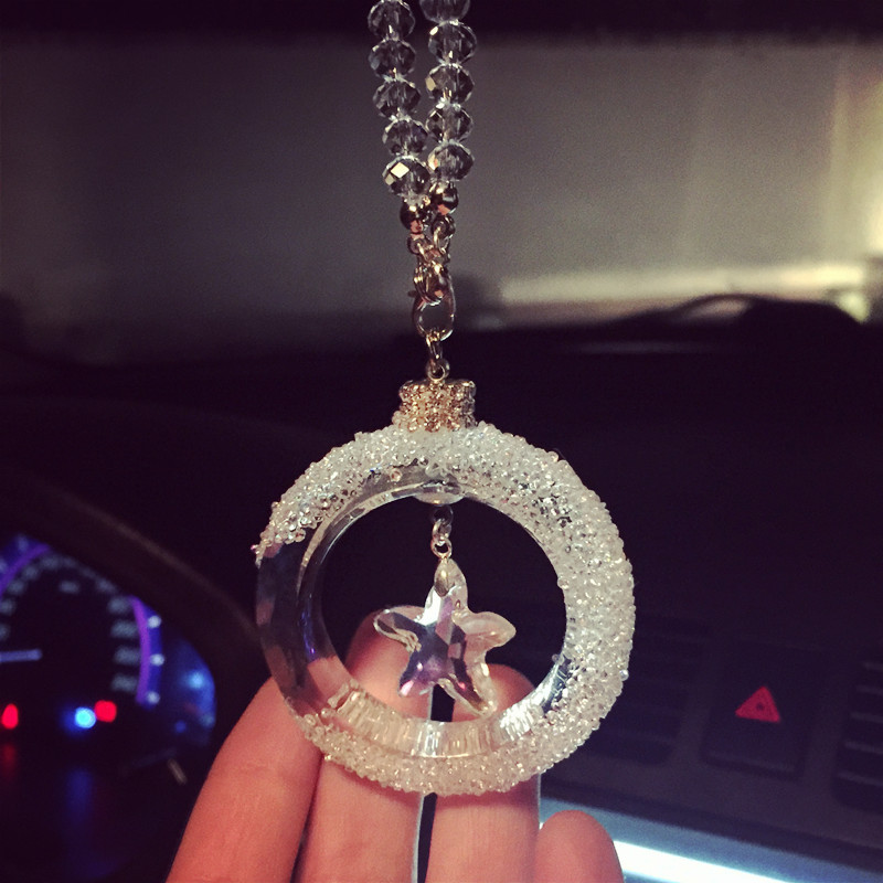Hanging Pendant Bowknot Star Gorgeous Bling Bling Diamonds Crystal Car Pendant Car Interior Decoration - White