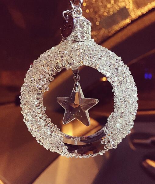 Hanging Pendant Bowknot Star Gorgeous Bling Bling Diamonds Crystal Car Pendant Car Interior Decoration - White