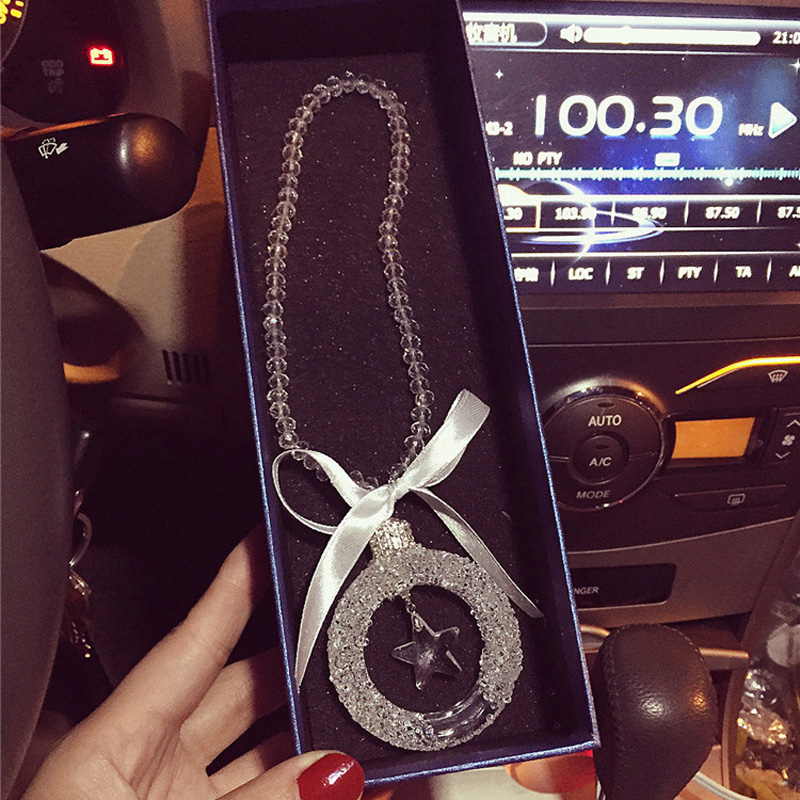 Hanging Pendant Bowknot Star Gorgeous Bling Bling Diamonds Crystal Car Pendant Car Interior Decoration - White