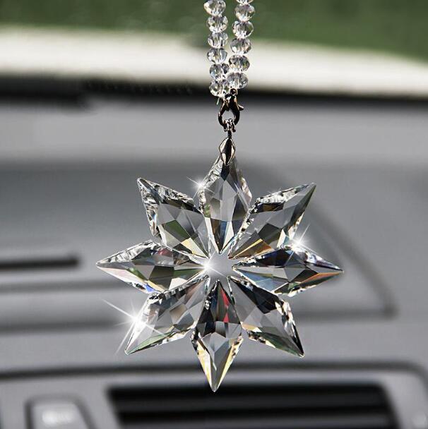 Hanging Pendant Snowflake Brilliant Bling Bling Crystal Car Pendant Car Interior Decoration - White