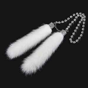 Hanging Pendant White Mink Fur Beautiful Bling Bling Diamonds Crystal Car Pendant Car Interior Decoration - White