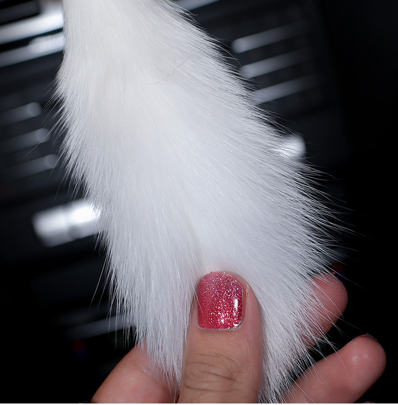 Hanging Pendant White Mink Fur Fox Bling Bling Diamonds Crystal Car Pendant Car Interior Decoration - White