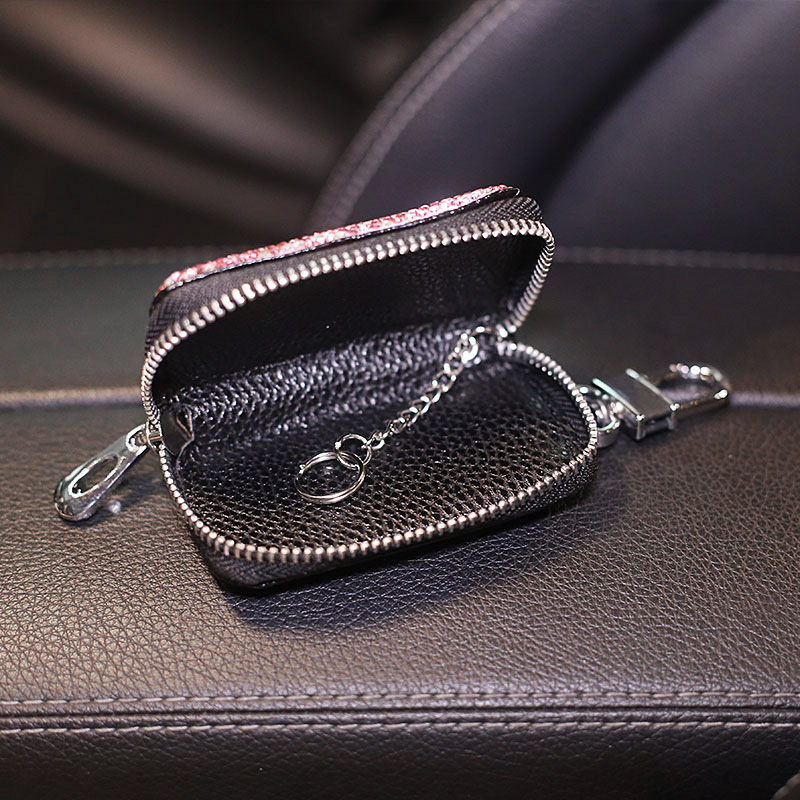 Luxurious Beautiful Gorgeous Genuine Leather Auto Key Bags Key Chain - Black