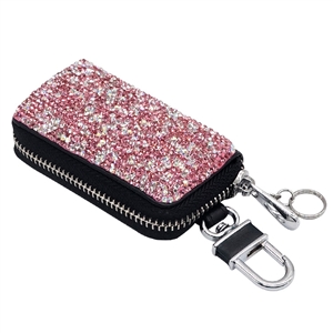 Luxurious Beautiful Crystal Genuine Leather Auto Key Bags Key Chain - Pink