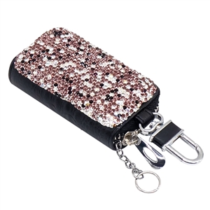 Luxurious Beautiful Crystal Genuine Leather Auto Key Bags Key Chain - Purple