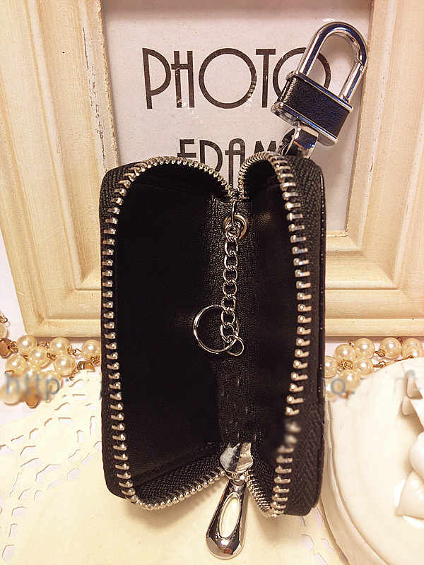 Luxurious Brilliant Crystal Genuine Leather Auto Key Bags Key Chain - Black