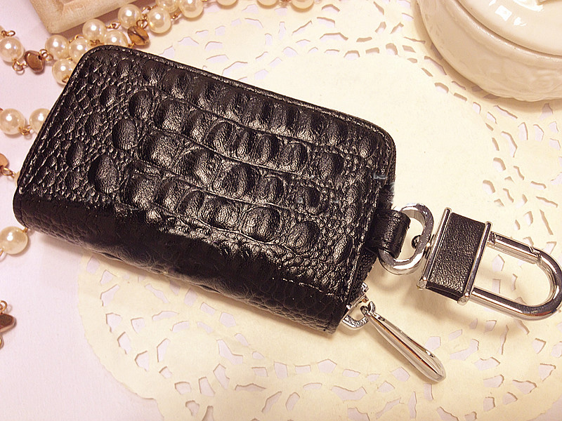 Luxurious Brilliant Crystal Genuine Leather Auto Key Bags Key Chain - Black
