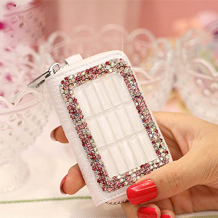 Luxurious Brilliant Crystal Genuine Leather Auto Key Bags Key Chain - White