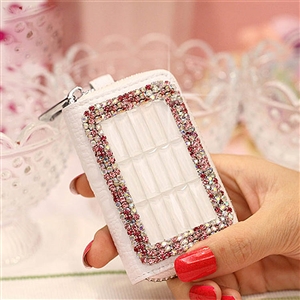 Luxurious Brilliant Crystal Genuine Leather Auto Key Bags Key Chain - White