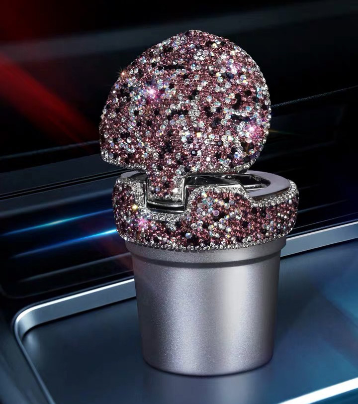 Portable Car Ashtray Crystal Bling Bling Car Ash Tray Storage Cup Holder for Girls Woman - Purple