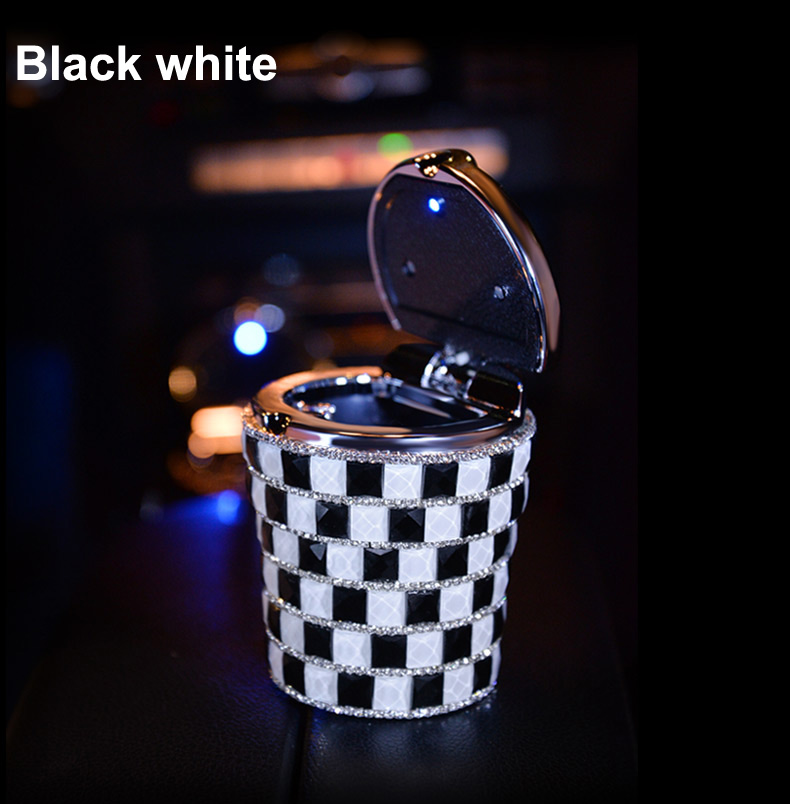 Portable Auto Ashtray with Led Light Crystal Bling Bling Car Ash Tray Storage Cup Holder for Girls Woman - Black