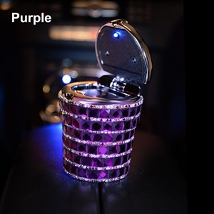 Portable Car Ashtray with Led Light Crystal Bling Bling Car Ash Tray Storage Cup Holder for Girls Woman - Purple