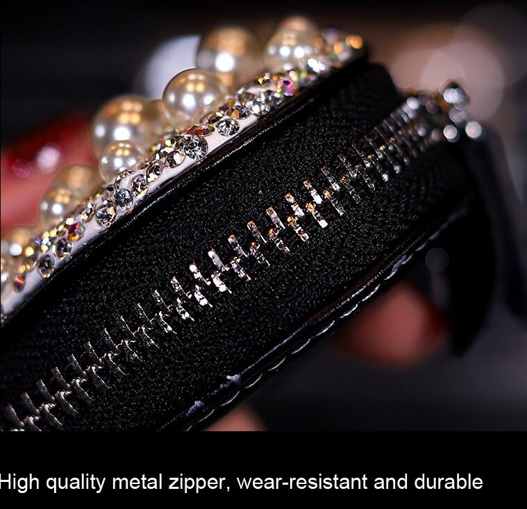 Pretty Cute Pearls Universal Bling Leather Auto Key Bags Key Chain - Black