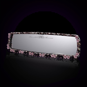 Pretty Flower Bling Bling Diamonds Crystal Car Rearview Mirror Auto Brilliant Rearview Mirror - Purple