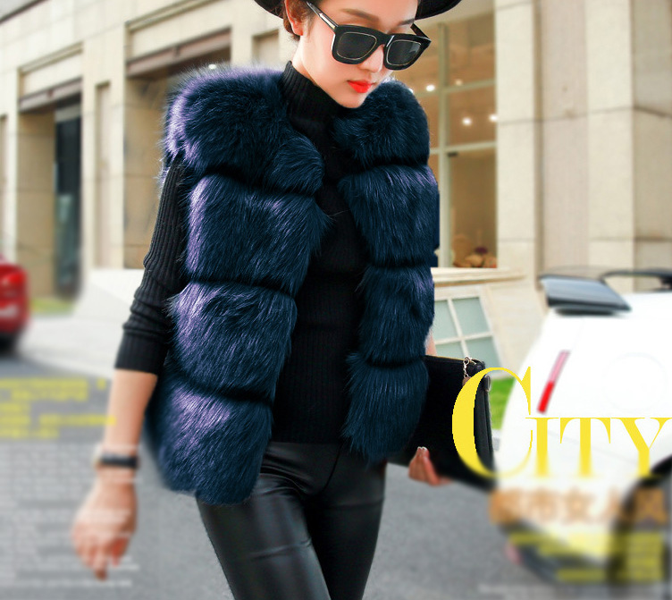 Cheap Classic Elegant Faux Fox Fur Vest Fashion Women Overcoat - Blue