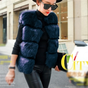 Cheap Classic Elegant  Faux Fox Fur Vests Fashion Women Overcoat - Blue