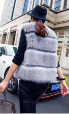 Cheap Classic Elegant Faux Fox Fur Vest Fashion Women Overcoat - Gray
