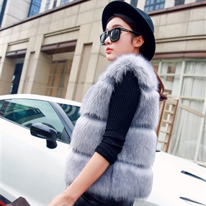 Cheap Classic Elegant  Faux Fox Fur Vests Fashion Women Overcoat - Gray