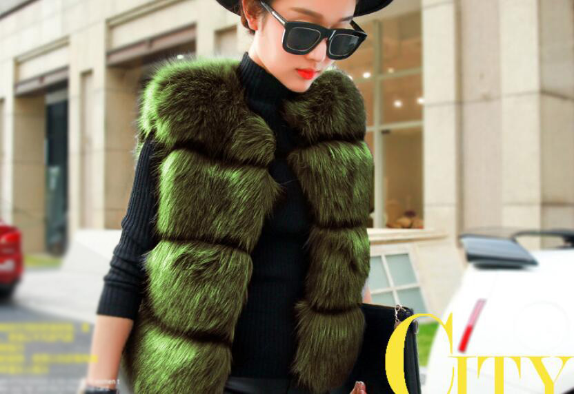 Cheap Classic Elegant Faux Fox Fur Vest Fashion Women Overcoat - Green