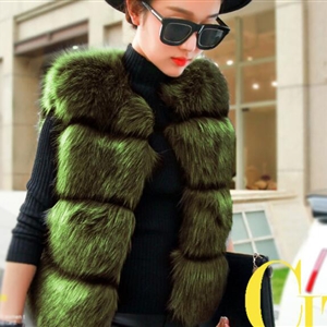 Cheap Classic Elegant  Faux Fox Fur Vests Fashion Women Overcoat - Green