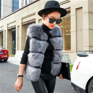 Cheap Classic Elegant  Faux Fox Fur Vests Fashion Women Overcoat - Grey