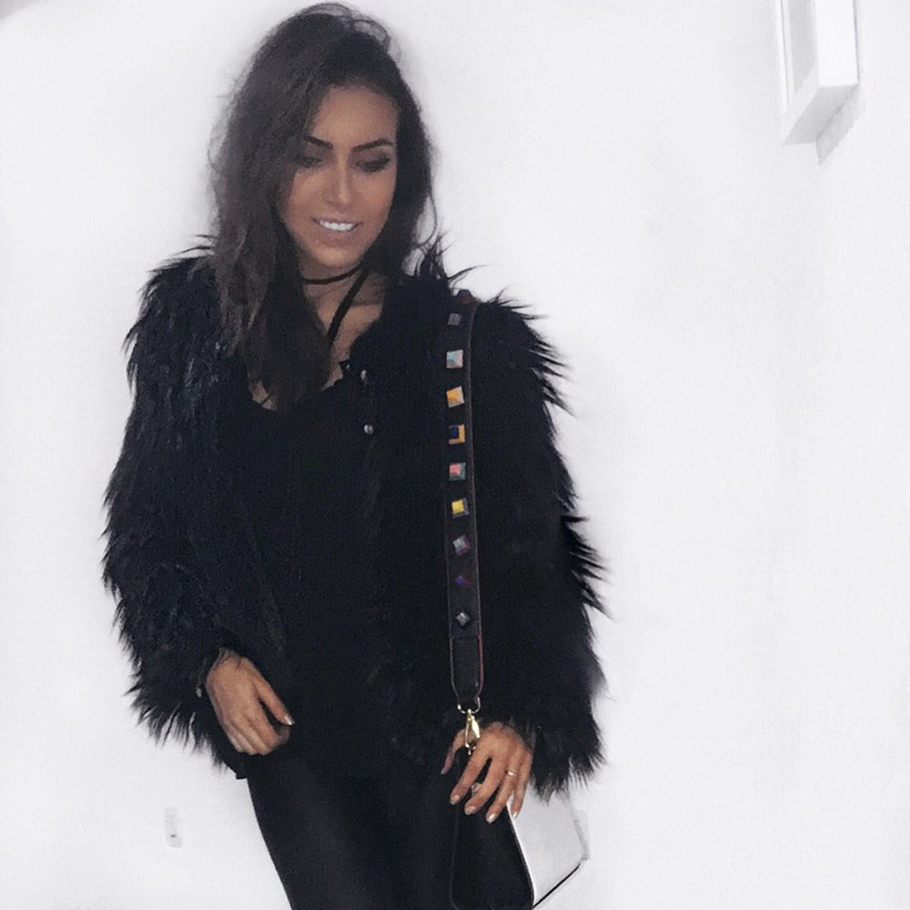 Cheap Cool Faux Fox Fur Overcoat Fashion Women Coat - Black