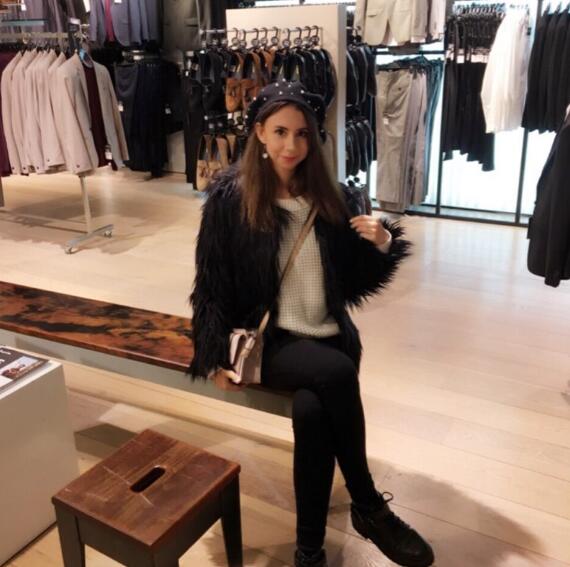 Cheap Cool Faux Fox Fur Overcoat Fashion Women Coat - Black