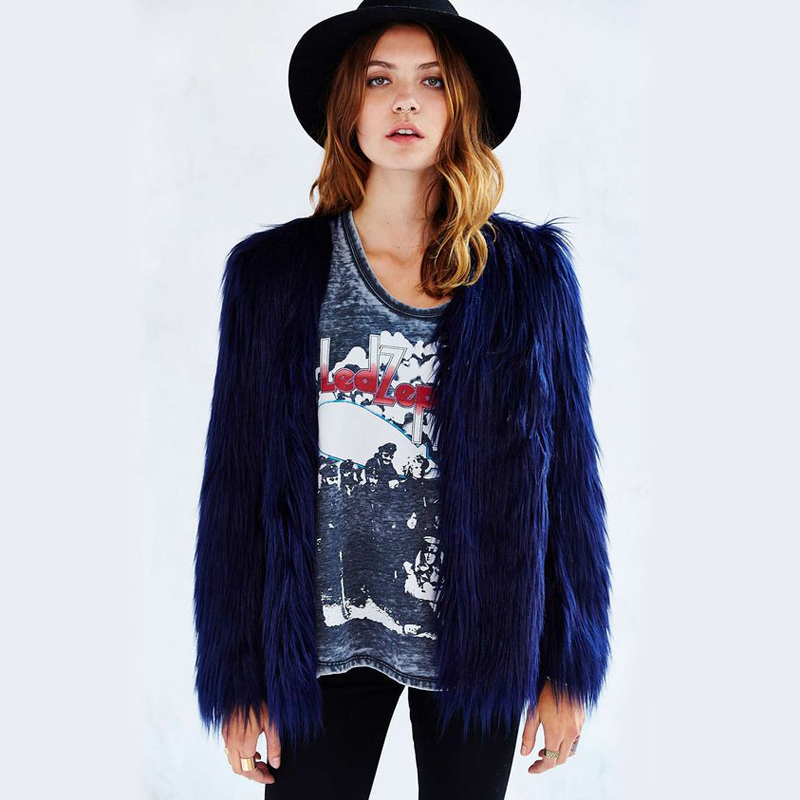 Cheap Cool Faux Fox Fur Overcoat Fashion Women Coat - Blue