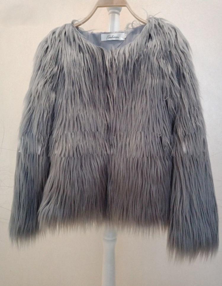 Cheap Cool Faux Fox Fur Overcoat Fashion Women Coat - Gray