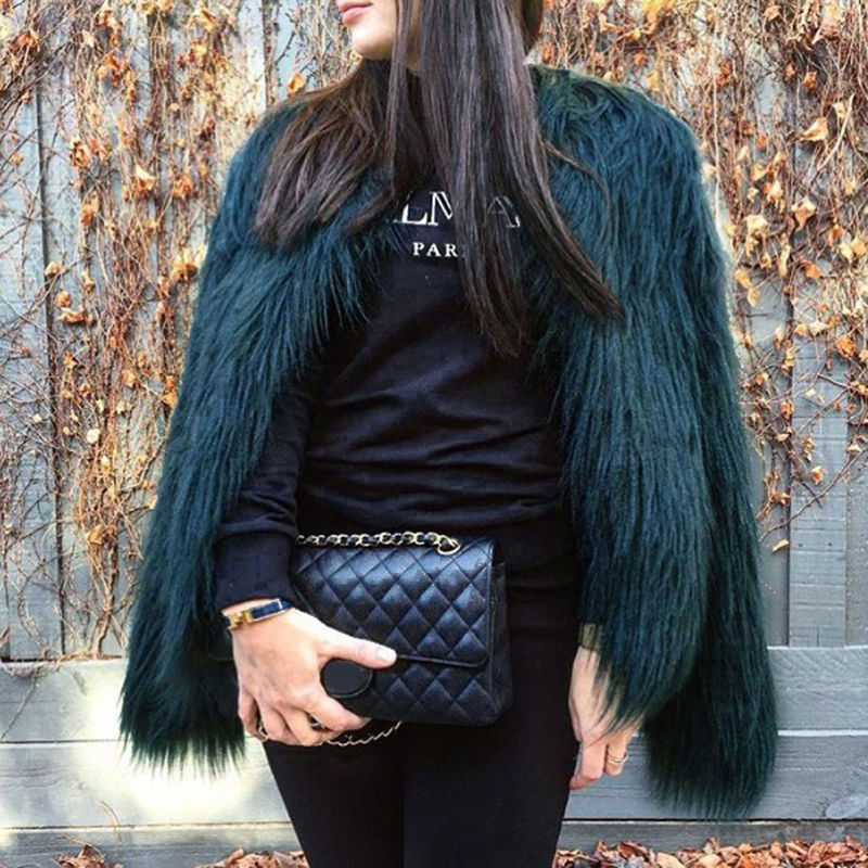 Cheap Cool Faux Fox Fur Overcoat Fashion Women Coat - Green