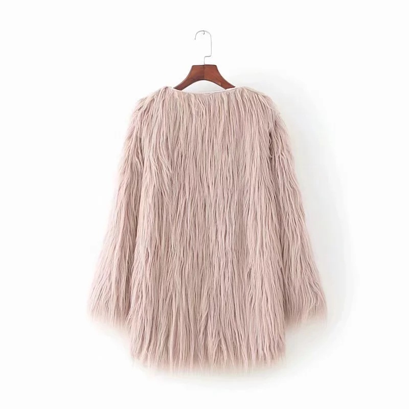 Cheap Cool Faux Fur Overcoat Fashion Women Coat - Pink