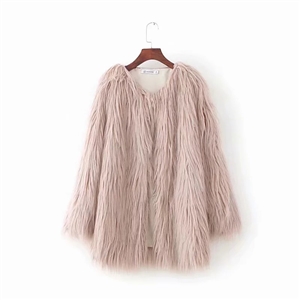 Cheap Cool Faux Fur Overcoat Fashion Women Coat - Pink