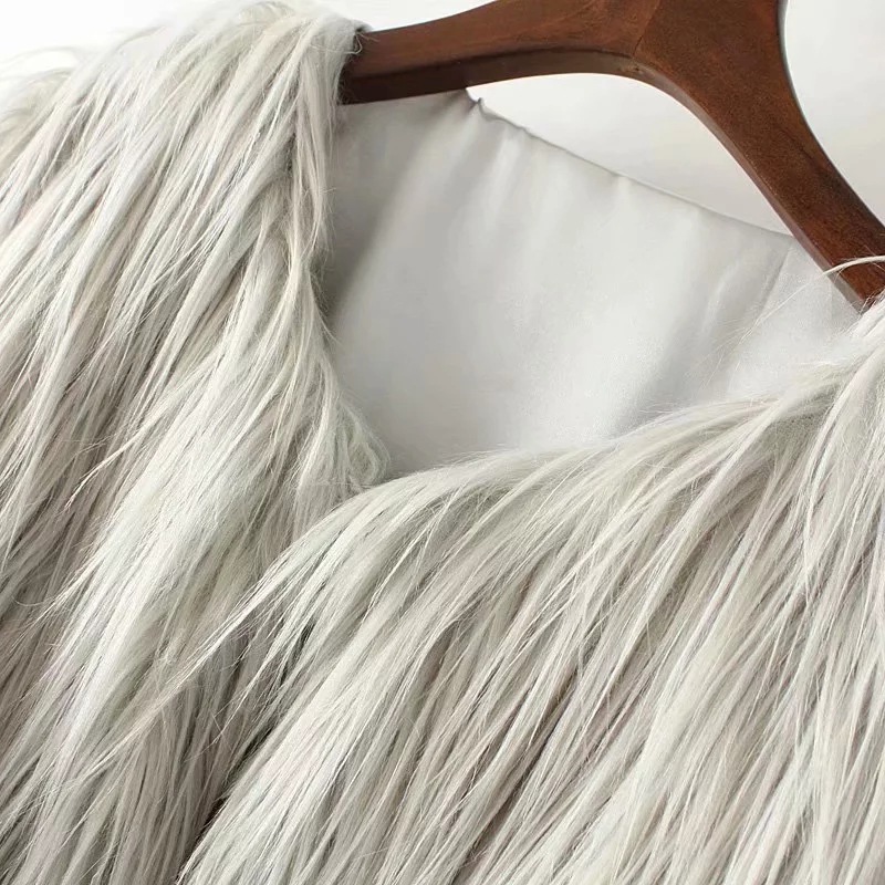 Cheap Cool Faux Fur Overcoat Fashion Women Coat - White