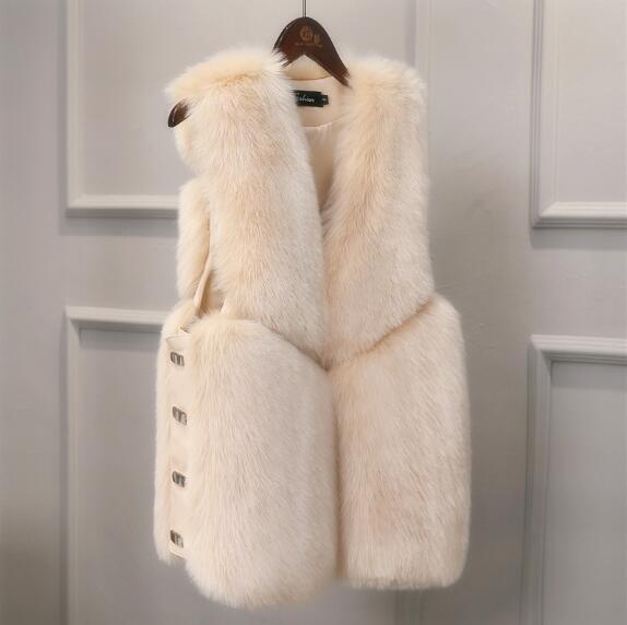 Cheap Cute Elegant Faux Fox Fur Vest Fashion Women Overcoat - Apricot