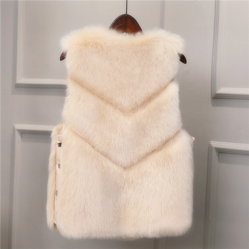 Cheap Cute Elegant Faux Fox Fur Vest Fashion Women Overcoat - Apricot