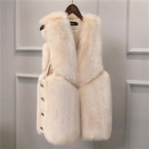 Cheap Cute Elegant Faux Fox Fur Vest Fashion Women Overcoat - Apricot