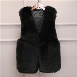 Cheap Cute Elegant Faux Fox Fur Vest Fashion Women Overcoat - Black