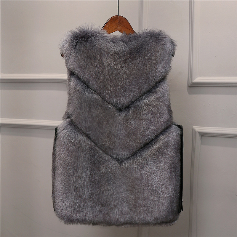 Cheap Cute Elegant Faux Fox Fur Vest Fashion Women Overcoat - Gray