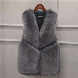 Cheap Cute Elegant Faux Fox Fur Vest Fashion Women Overcoat - Gray