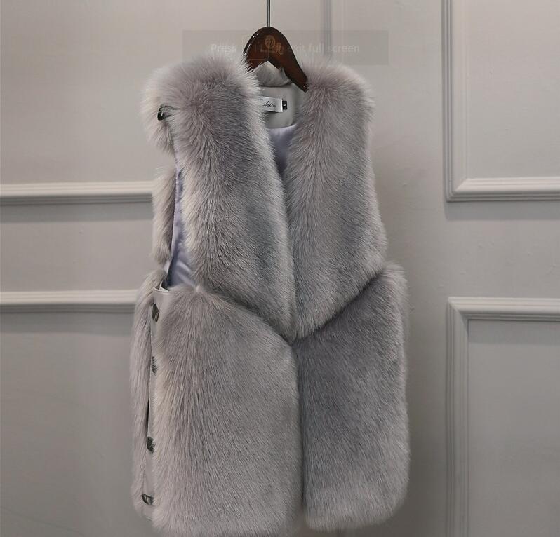 Cheap Cute Elegant Faux Fox Fur Vest Fashion Women Overcoat - Grey
