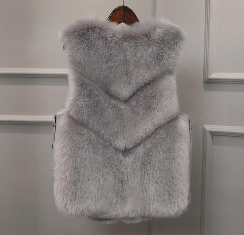 Cheap Cute Elegant Faux Fox Fur Vest Fashion Women Overcoat - Grey