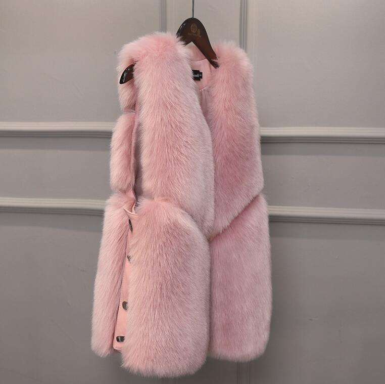 Cheap Cute Elegant Faux Fox Fur Vest Fashion Women Overcoat - Pink