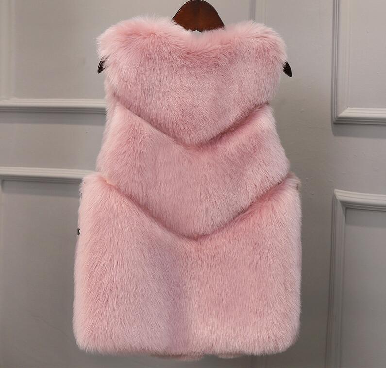 Cheap Cute Elegant Faux Fox Fur Vest Fashion Women Overcoat - Pink
