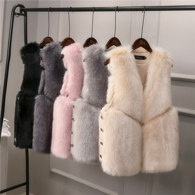 Cheap Cute Elegant Faux Fox Fur Vest Fashion Women Overcoat - Gray