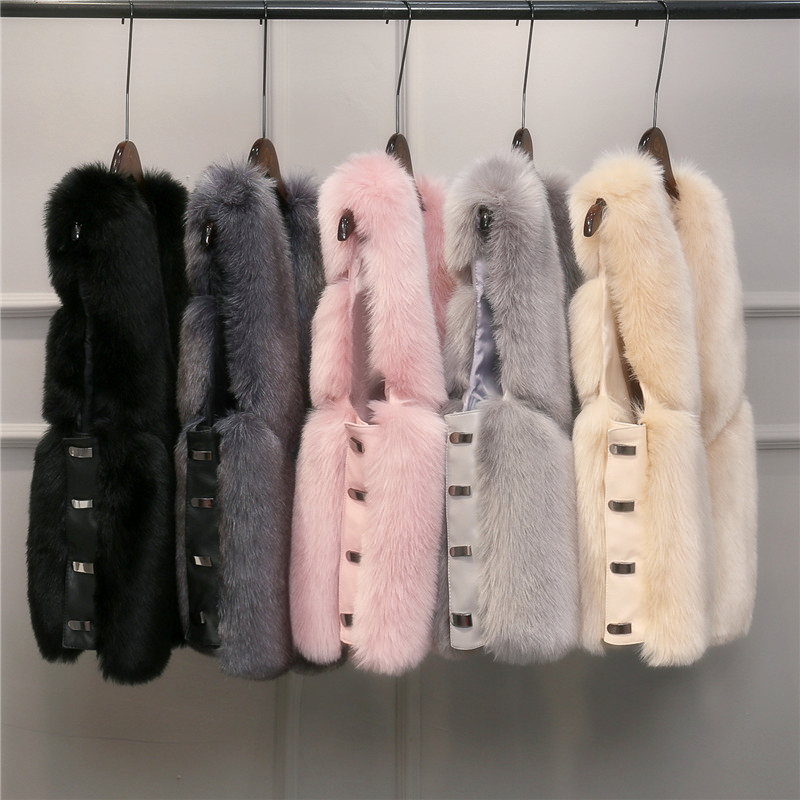 Cheap Cute Elegant Faux Fox Fur Vest Fashion Women Overcoat - Gray