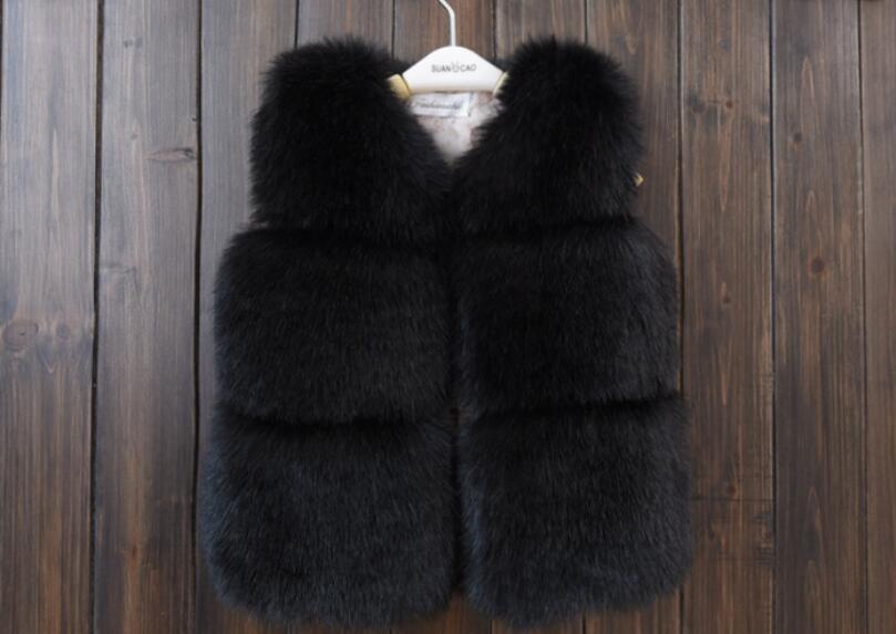 Cheap Cute Faux Fox Fur Vest Fashion Children Overcoat - Black