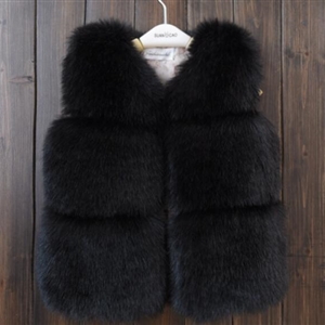 Cheap Cute Faux Fox Fur Vest Fashion Children Overcoat - Black