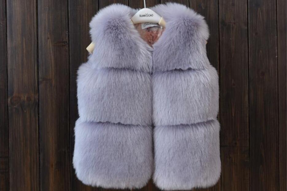 Cheap Cute Faux Fox Fur Vest Fashion Children Overcoat - Gray