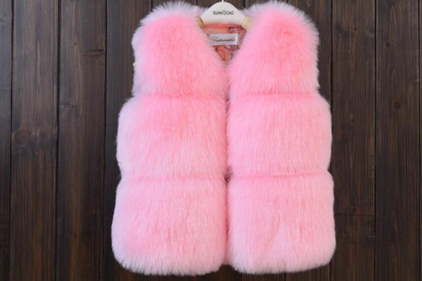 Cheap Cute Faux Fox Fur Vest Fashion Children Overcoat - Pink